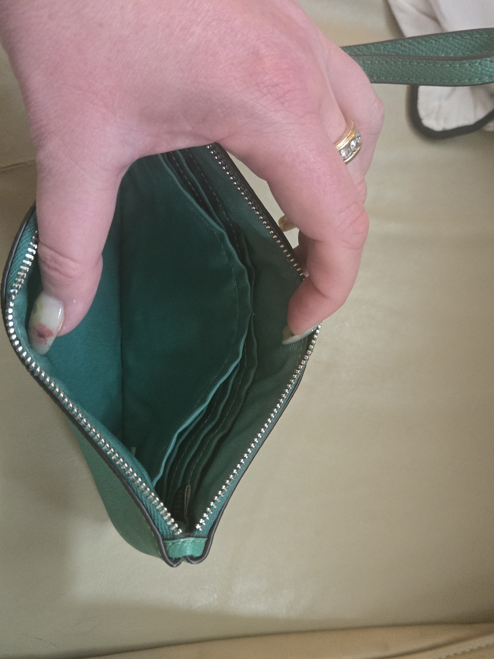 Coach Teal Leather Wristlet Clutch with Strap - Picture 3 of 3